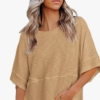 Womens Fashion T-Shirt Crewneck 3/4 Sleeves Solid Color Loose