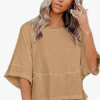 Womens Fashion T-Shirt Crewneck 3/4 Sleeves Solid Color Loose - Image 2